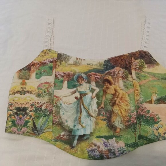 Pretty camisole top redesigned with lace straps, beautiful printed image - Picture 2 of 8